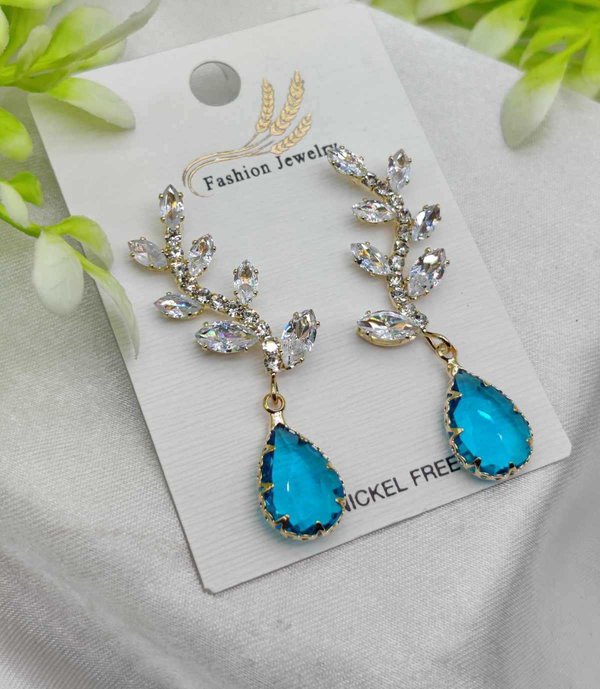 Imported Exquisite Crystal Vine Drop Earrings with Blue Gemstone Accent | Girls Earrings | Women Earrings | Jewellery - Image 2