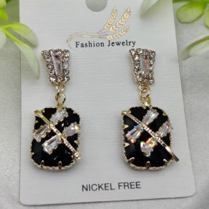 Imported Elegant Black Crystal Earrings with Sparkling Rhinestone Accents Nickel-Free | Girls Earrings | Women Earrings | Jewellery