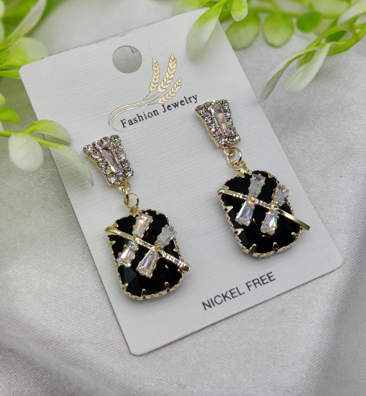 Imported Elegant Black Crystal Earrings with Sparkling Rhinestone Accents Nickel-Free | Girls Earrings | Women Earrings | Jewellery - Image 2