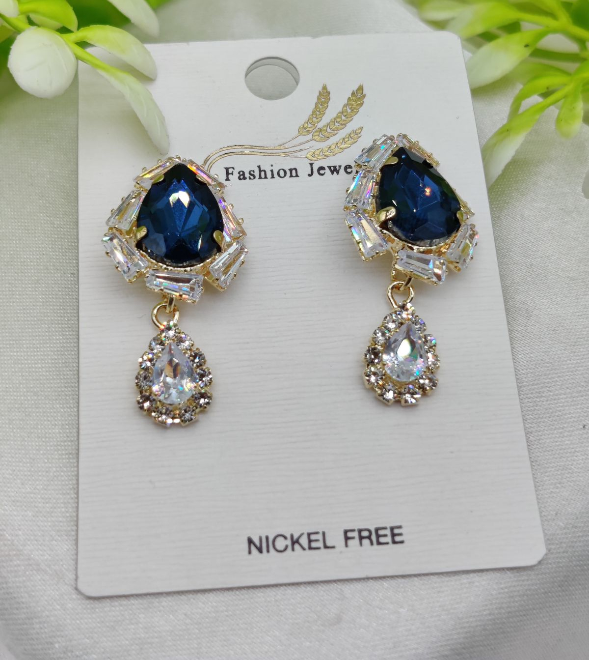 Imported Elegant Royal Blue Drop Earrings with Crystal Accents Nickel-Free | Girls Earrings | Women Earrings | Jewellery