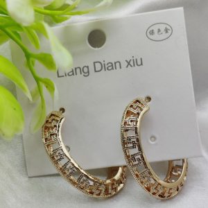 Imported Elegant Geometric Pattern Hoop Earrings - Luxurious Gold Finish