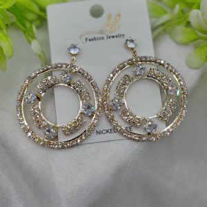 Imported Radiant Crystal Circle Drop Earrings  Elegant Statement Jewelry - Luxurious Gold Finish