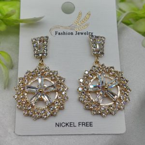 Imported Radiant Baguette Floral Drop Earrings Nickel Free Earrings - Luxurious Gold Finish