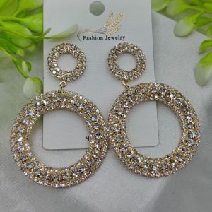 Imported Radiant Double-Hoop Crystal Earrings Glamorous Statement Jewelry - Luxurious Gold Finish
