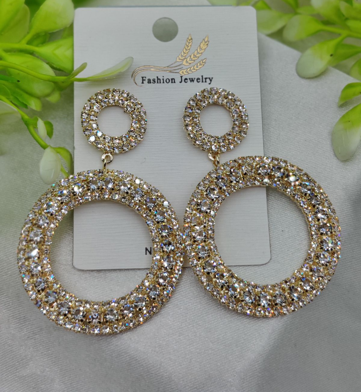Imported Radiant Double-Hoop Crystal Earrings Glamorous Statement Jewelry - Luxurious Gold Finish