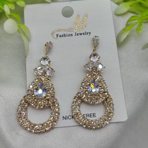 Imported Glamorous Crystal-Studded Teardrop Earrings Nickel Free Earrings - Luxurious Gold Finish