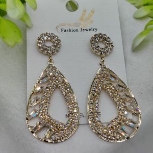 Imported Sparkling Teardrop Crystal Earrings  Elegant Statement Jewelry - Luxurious Gold Finish
