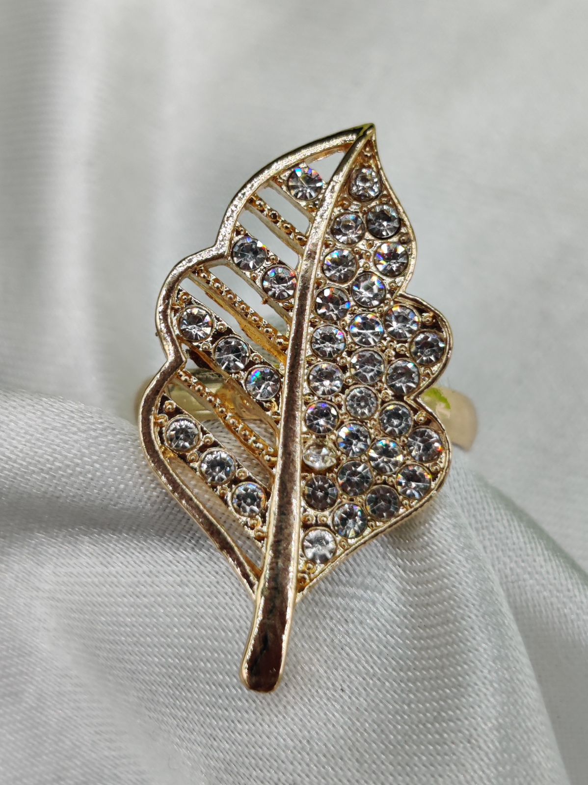 1 Piece Imported Elegant Crystal-Studded Leaf Ring | Best Quality Ring For Girls & Women | Adjustable Ring | Elegant Design Ring For Every Occasion