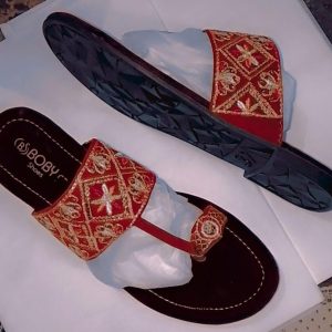Kolhapuri Slipper Design No. 25-78  Traditional Red & Dark Maroon Handcrafted Footwear (With Box )
