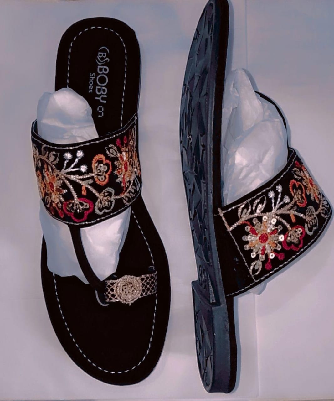 Kolhapuri Slipper Design No. 25-79 Classic Black Handcrafted Footwear (With Box ) - Image 2