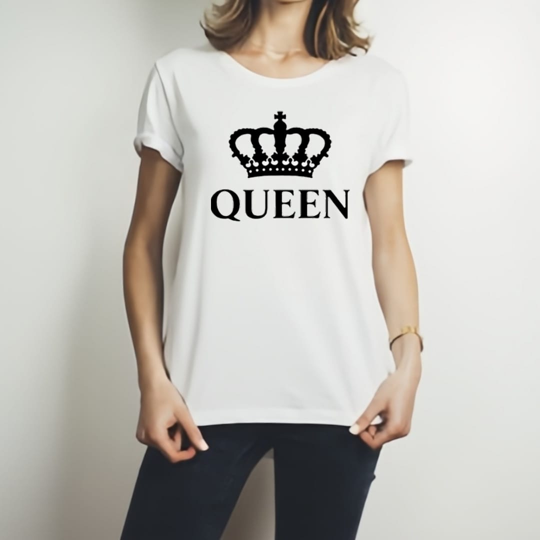 Combo Of King & Queen Style White T-Shirt with Cute Design - King & Queen Design T-Shirts Best Quality T-Shirts For Girls | T-Shirt For Women - T-Shirt For Boy | T-Shirt For Men | Queen T-Shirts | King Design T-Shirt - Image 2