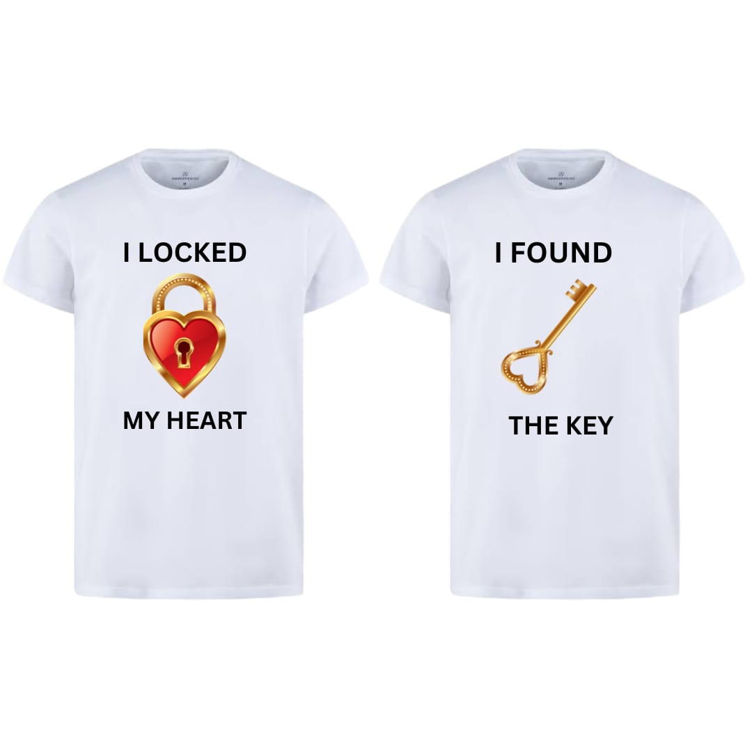 Combo Of My Heart & The Key Style White T-Shirt with Cute Design - Heart & key Design T-Shirts Best Quality T-Shirts For Girls | T-Shirt For Women - T-Shirt For Men - Image 5