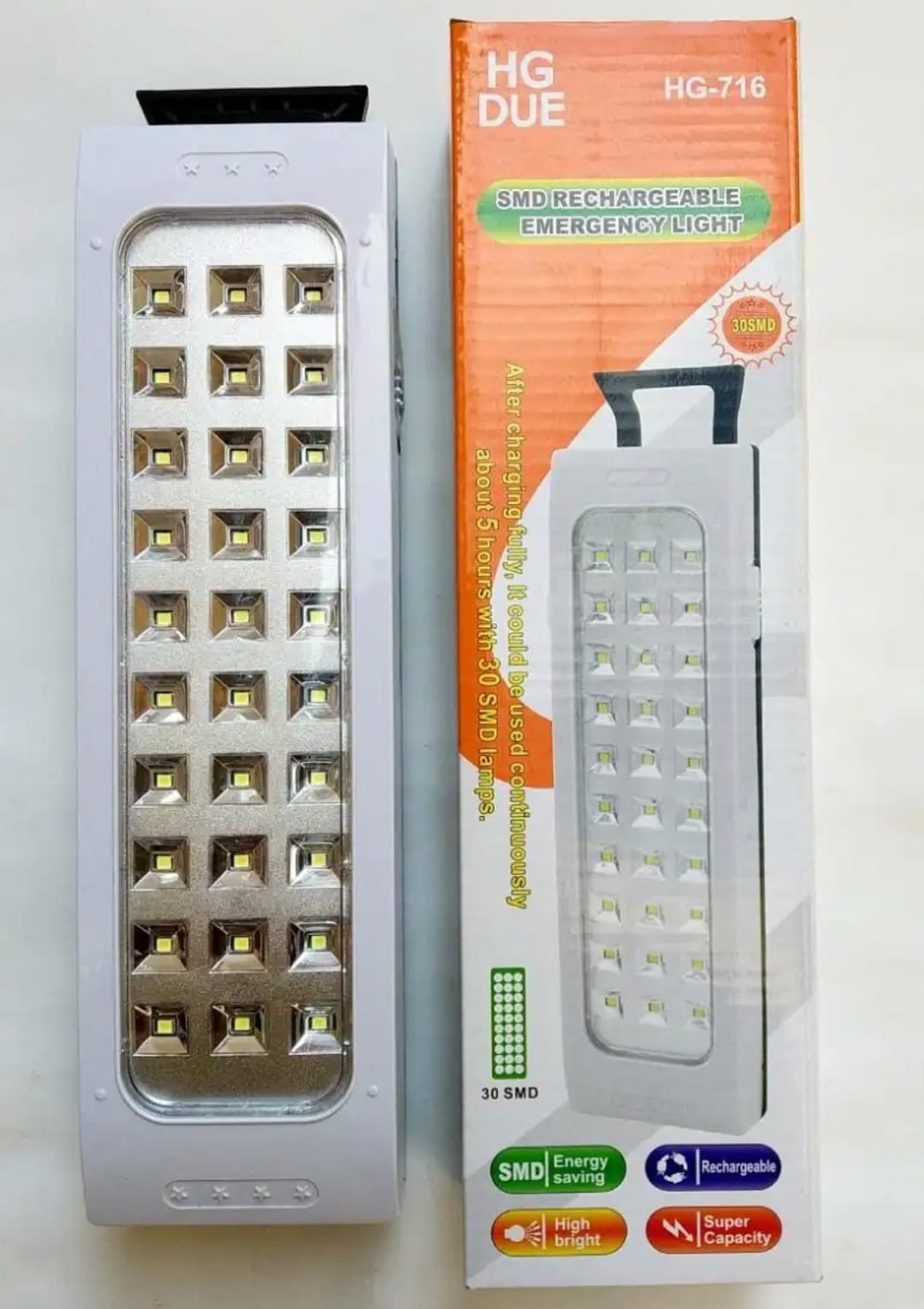 HG Rechargeable Emergency Light 30 LEDs | Model HG-716 | 1600mAh Battery | Portable Backup Lighting Solution