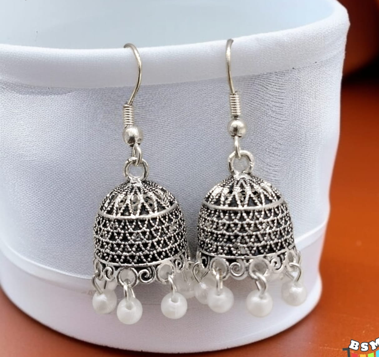 Silver Indian Jumky / Jhumka Earrings by Quirky Fashions | Ethnic wear | Casual wear - Image 2
