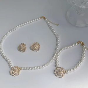 Elegant Flower Design Pearl Stone Set / Necklace/ Earrings /Braclet For Women Jewelry