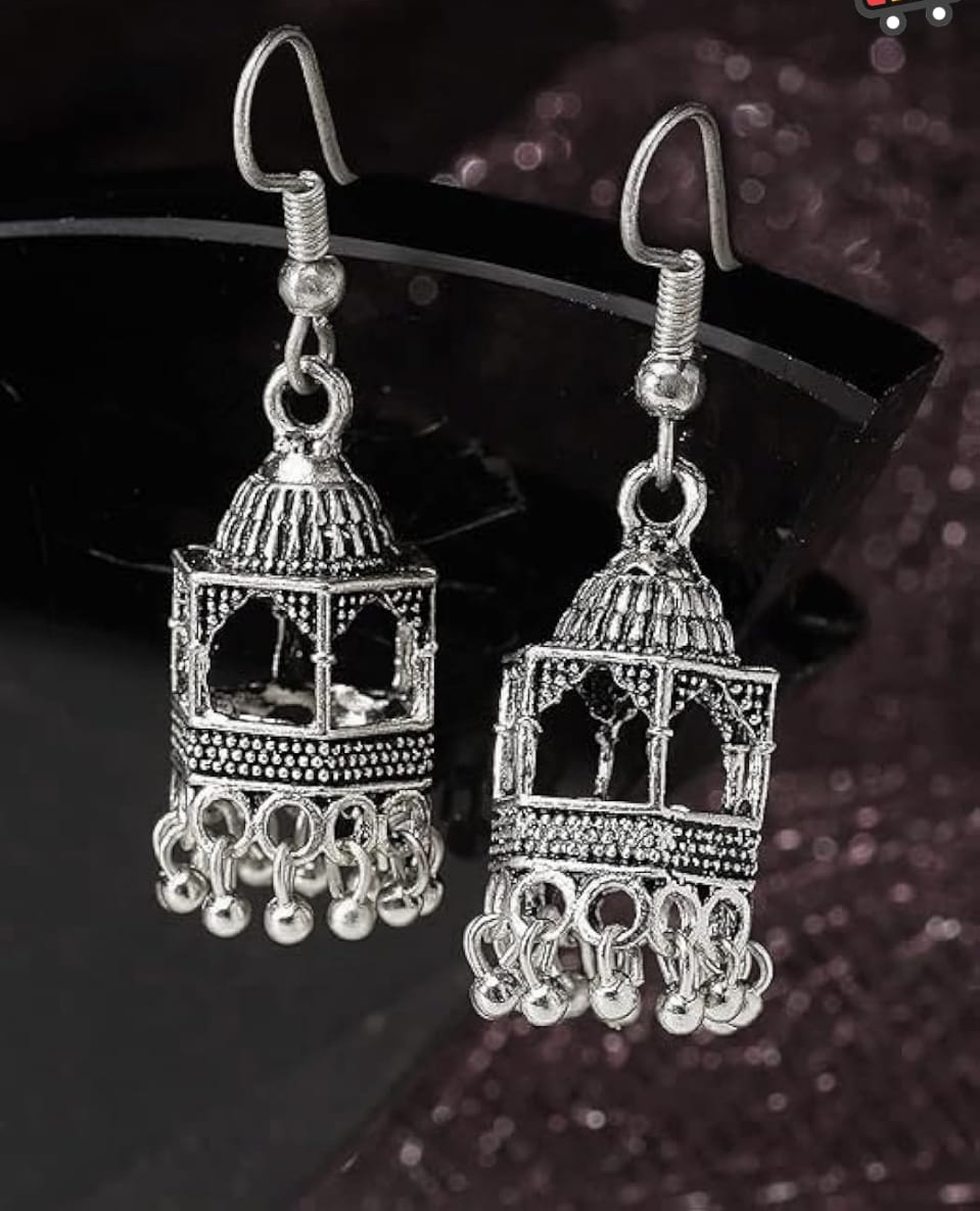 Elegant Silver Indian jhumka / Jhumka Earrings by Quirky Fashions | Ethnic wear | Casual wear - Image 2