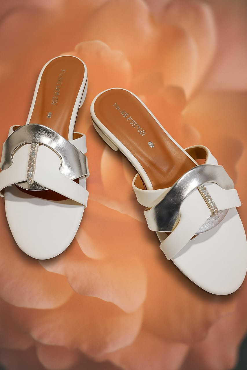 White & Silver Premium Slippers Elegant Design, Comfy Feel & Stylish Look | Slipper | Slipper For Women (With Box)