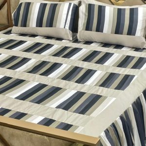 Luxury 3-Piece Frill Patchwork Double Bed Bedsheet Set  Soft Cotton Blend, Multicolor, Includes 2 Pillow Covers, Elegant Frilled Edges