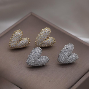 Zircon Heart Stud Earrings Trendy Korean Fashion Jewelry for Girls & Women