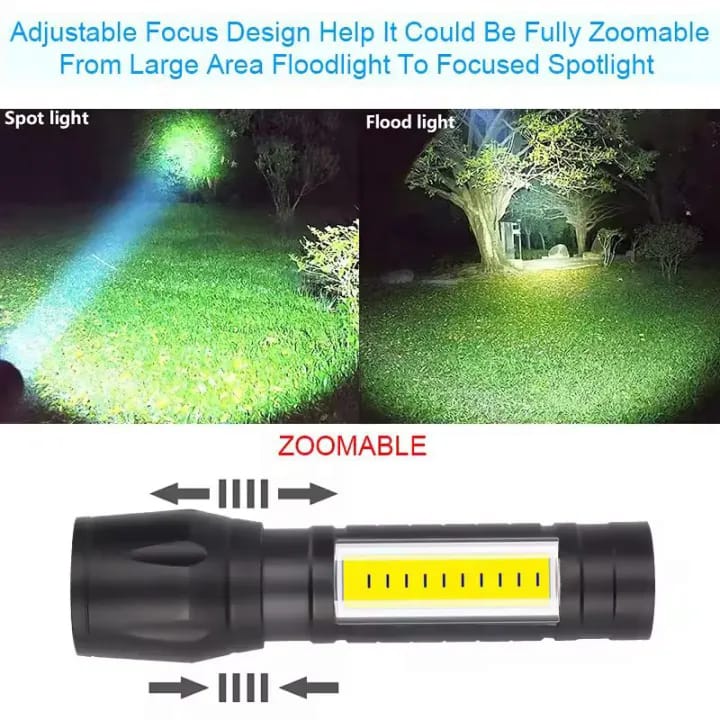 Super Bright USB Rechargeable Plastic Flashlight with Side Light Compact, Durable & Powerful LED Torch