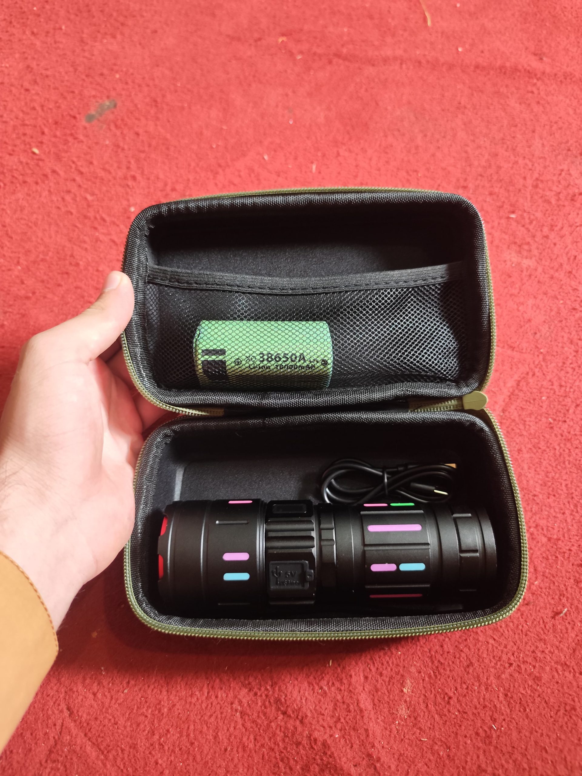 Tactical LED Flashlight Kit with Portable Green Hard Case High-Powered, Rechargeable, Multi-Mode Light - Image 2