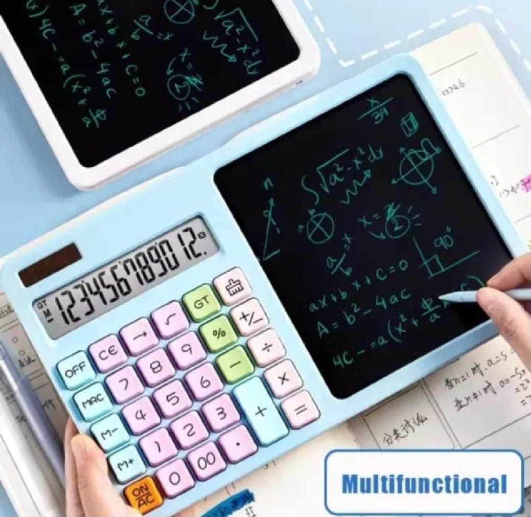 2-in-1 Calculator with LCD Writing Tablet Dual-Function Office & School Gadget | Portable & Eco-Friendly | Random Color