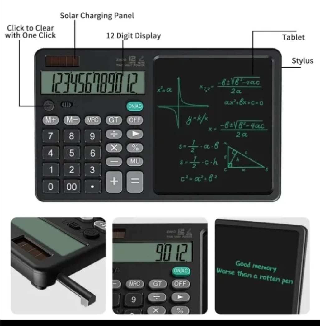 2-in-1 Calculator with LCD Writing Tablet Dual-Function Office & School Gadget | Portable & Eco-Friendly | Random Color - Image 2