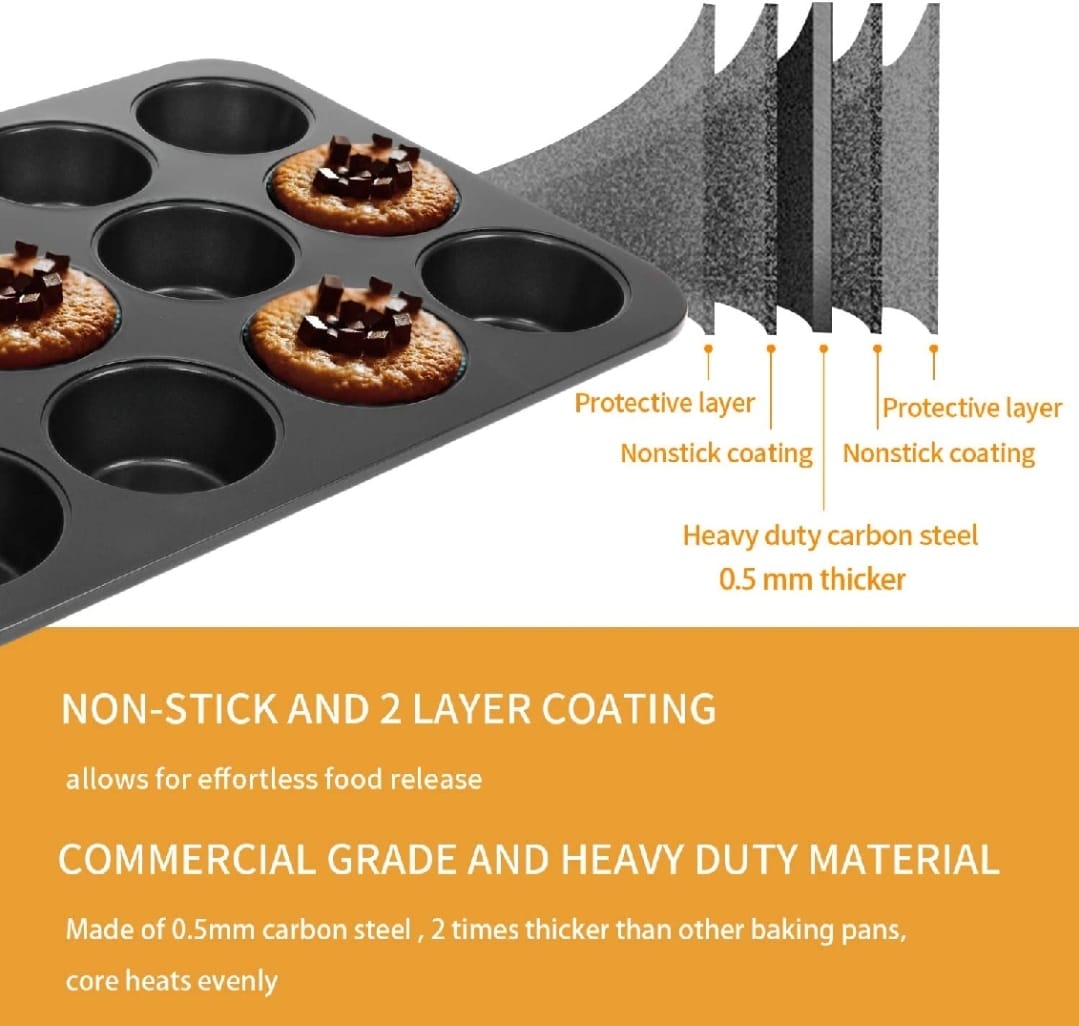 6-Cup Muffin Pan Non-Stick Carbon Steel Cupcake Baking Tray - Image 3