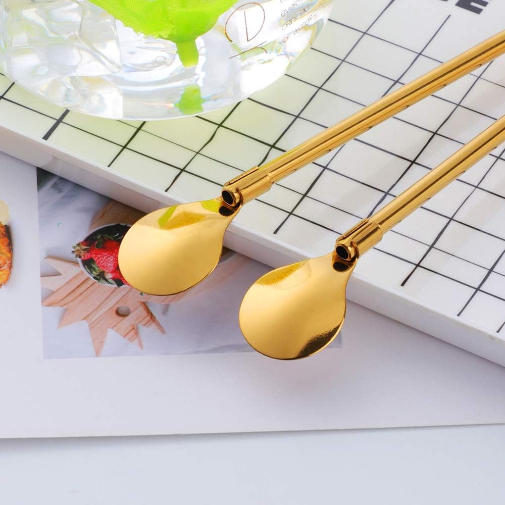6-Piece Reusable Stainless Steel Straw Spoons with Cleaning Brush Eco-Friendly - Image 3