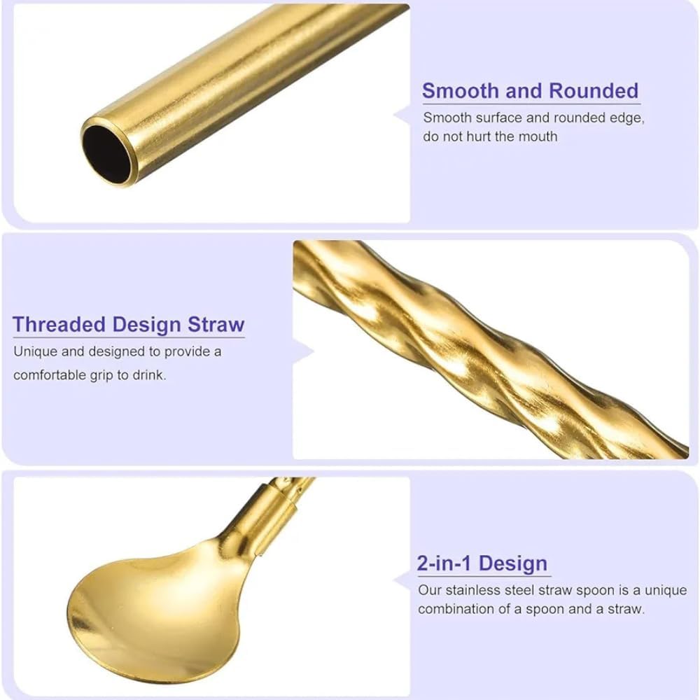 6-Piece Reusable Stainless Steel Straw Spoons with Cleaning Brush Eco-Friendly - Image 4