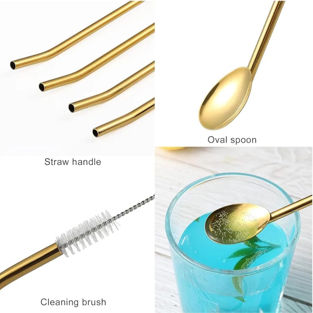 6-Piece Reusable Stainless Steel Straw Spoons with Cleaning Brush Eco-Friendly - Image 2