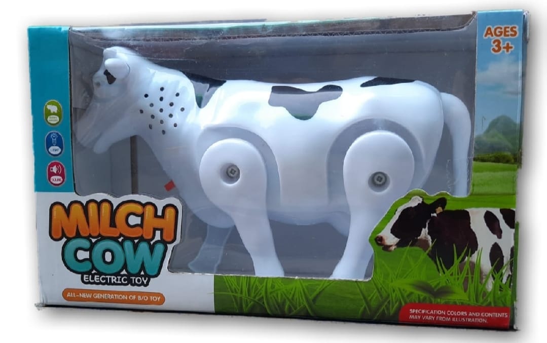 Funny Walking Musical Milch Cow Toy for Kids Black & White Electric Animal with Lights, Sound & Moving Tail