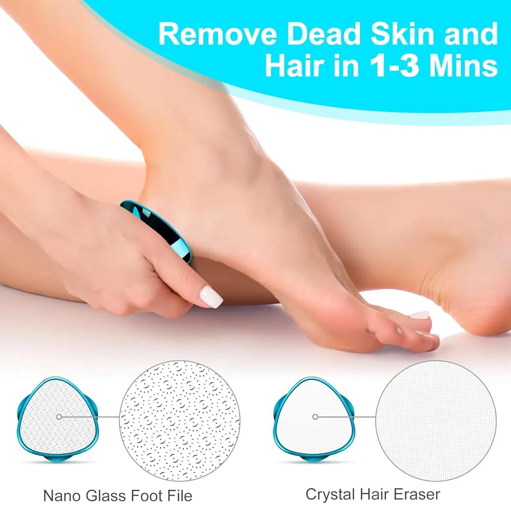 2 in 1 Double-Sided Nano Glass Callus Remover & Crystal Hair Eraser Safe & Quick Foot File, Dead Skin & Hard Callus Remover, Painless Epilator for Women, Portable Pedicure Tool (Random Color) - Image 4