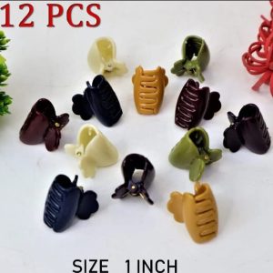 Pack of 12 Hair Catchers Small Size (1 Inch) Multicolor Plastic Clips for Women & Girls | Strong Grip & Stylish Design (Random Color)