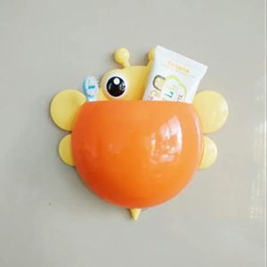 Bee Shaped Plastic Toothbrush Holder with Suction Hook Cute Wall Mounted Toothbrush Stand for Kids & Travel (Random Colors)