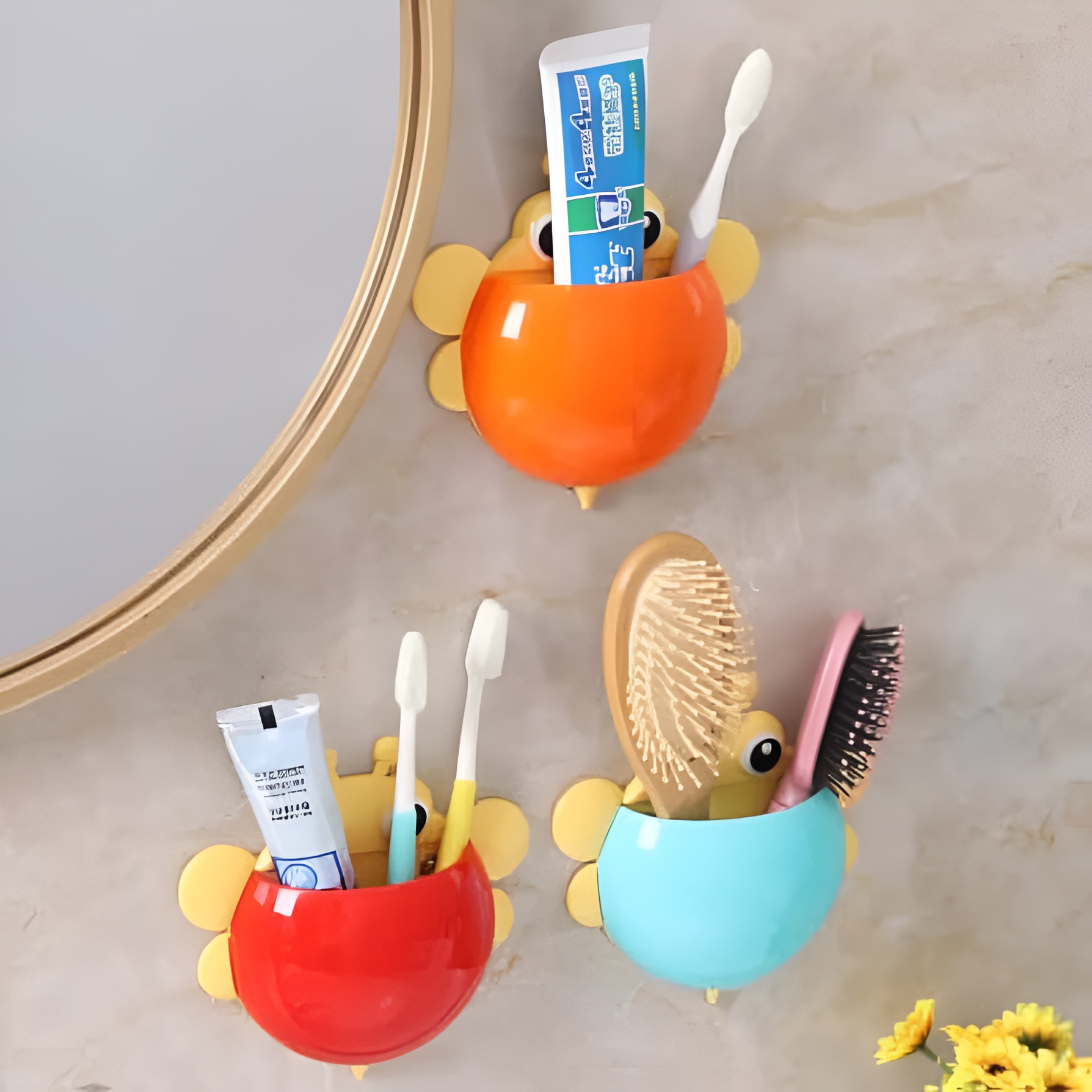 Bee Shaped Plastic Toothbrush Holder with Suction Hook Cute Wall Mounted Toothbrush Stand for Kids & Travel (Random Colors) - Image 4