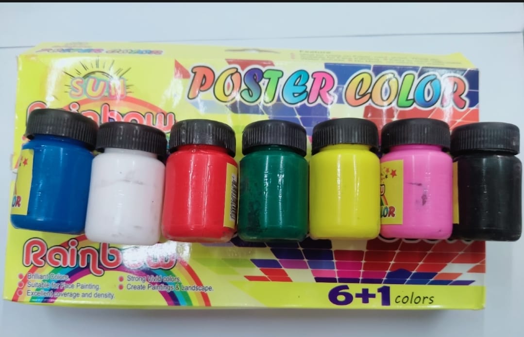 Poster Colours 6+1 Pack with Free Brush Multi-Purpose Watercolor Set for Art, School, and Face Painting