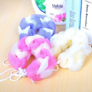2PCs Wash Brush Bath Back Hanging Mesh Shower Sponge  Soft Exfoliating Braid Loofah (Random Color)