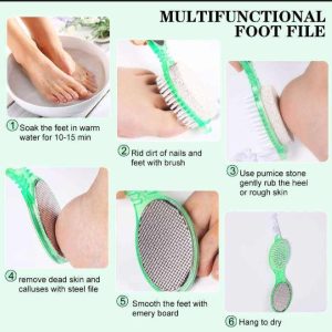 4-in-1 Pedicure Foot Filer Callus Remover, Pumice Stone, Nail Brush & Foot File Professional & Home Use