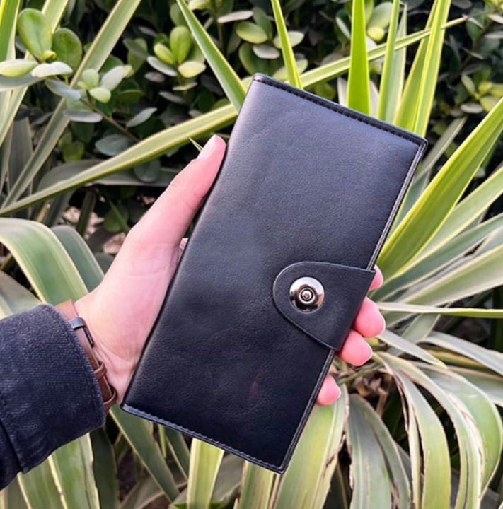 Tri-Fold Pure Leather Long Wallet for Men & Women Genuine Cow Leather Fashion Wallet with Multiple Card Slots, Cash & Mobile Compartments Stylish Smooth Pattern in Brown, Black & Blue (18×9×2cm) - Image 2