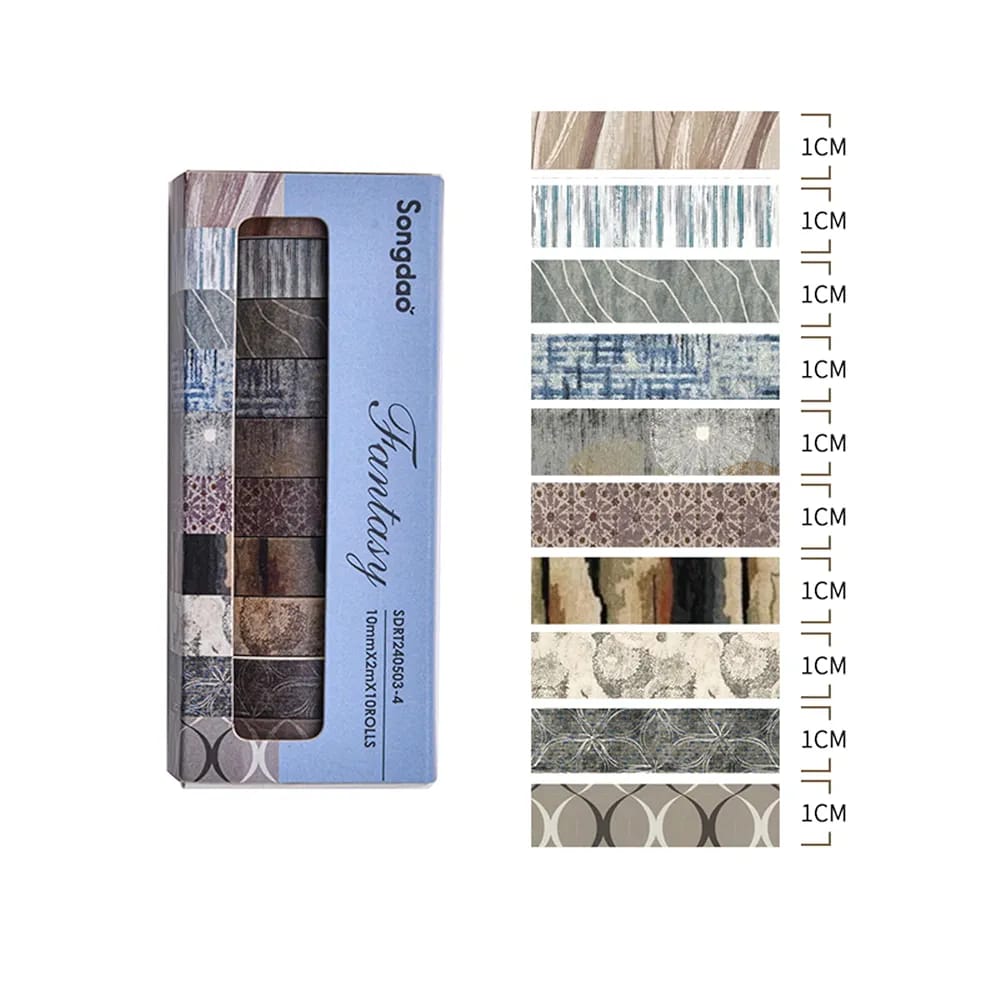 Songdao 10 Rolls Fantasy Washi Tape Set Texture Arts Adhesive Tapes Basic Patterns Decorative Masking Tape Sets for Craft, Kids, Scrapbook, DIY, Gift Wrapping (Style Four) - Image 2