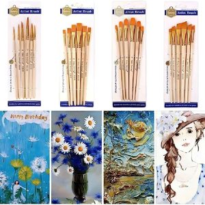 Pack of 6 Professional Angular Brush Set for Artists Wooden Handle & Ultra-Soft Tapered Bristles | Multi-Purpose Brushes for Painting, Designing, Calligraphy & Craft | Ideal for Acrylic, Oil & Watercolors