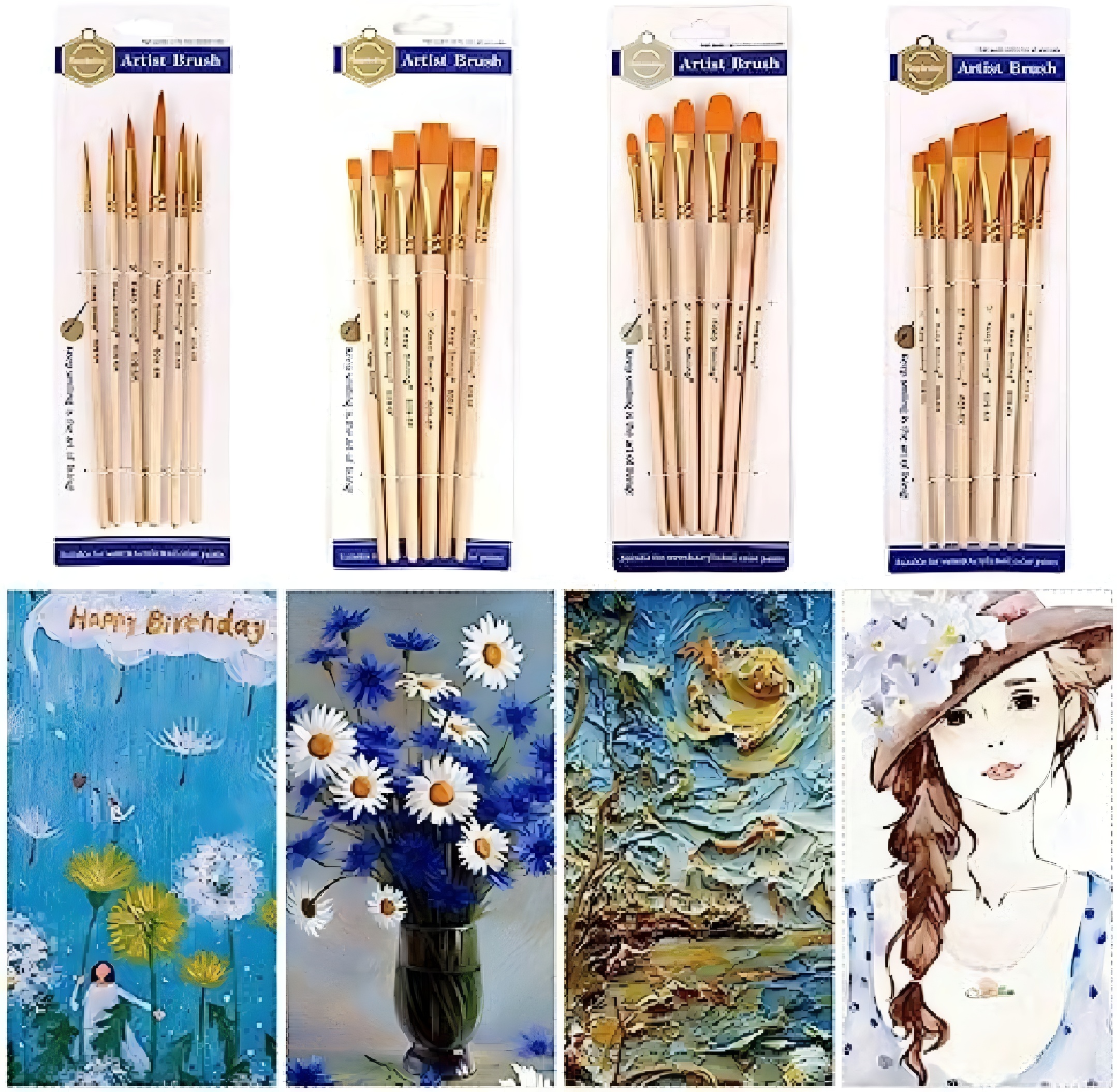 Pack of 6 Professional Angular Brush Set for Artists Wooden Handle & Ultra-Soft Tapered Bristles | Multi-Purpose Brushes for Painting, Designing, Calligraphy & Craft | Ideal for Acrylic, Oil & Watercolors