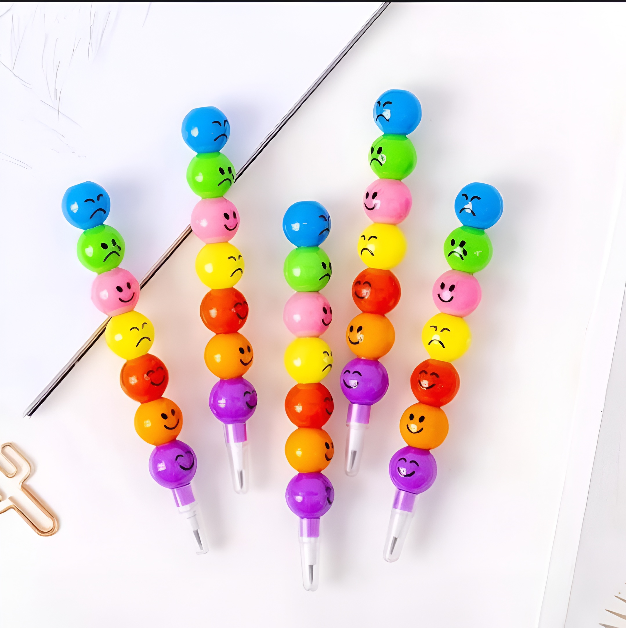 4 Pcs Smiley Cartoon Stationery Pencils Fun Rainbow Pens with Cute Funny Faces for Kids, Students, and Gifts (Random Color) - Image 4