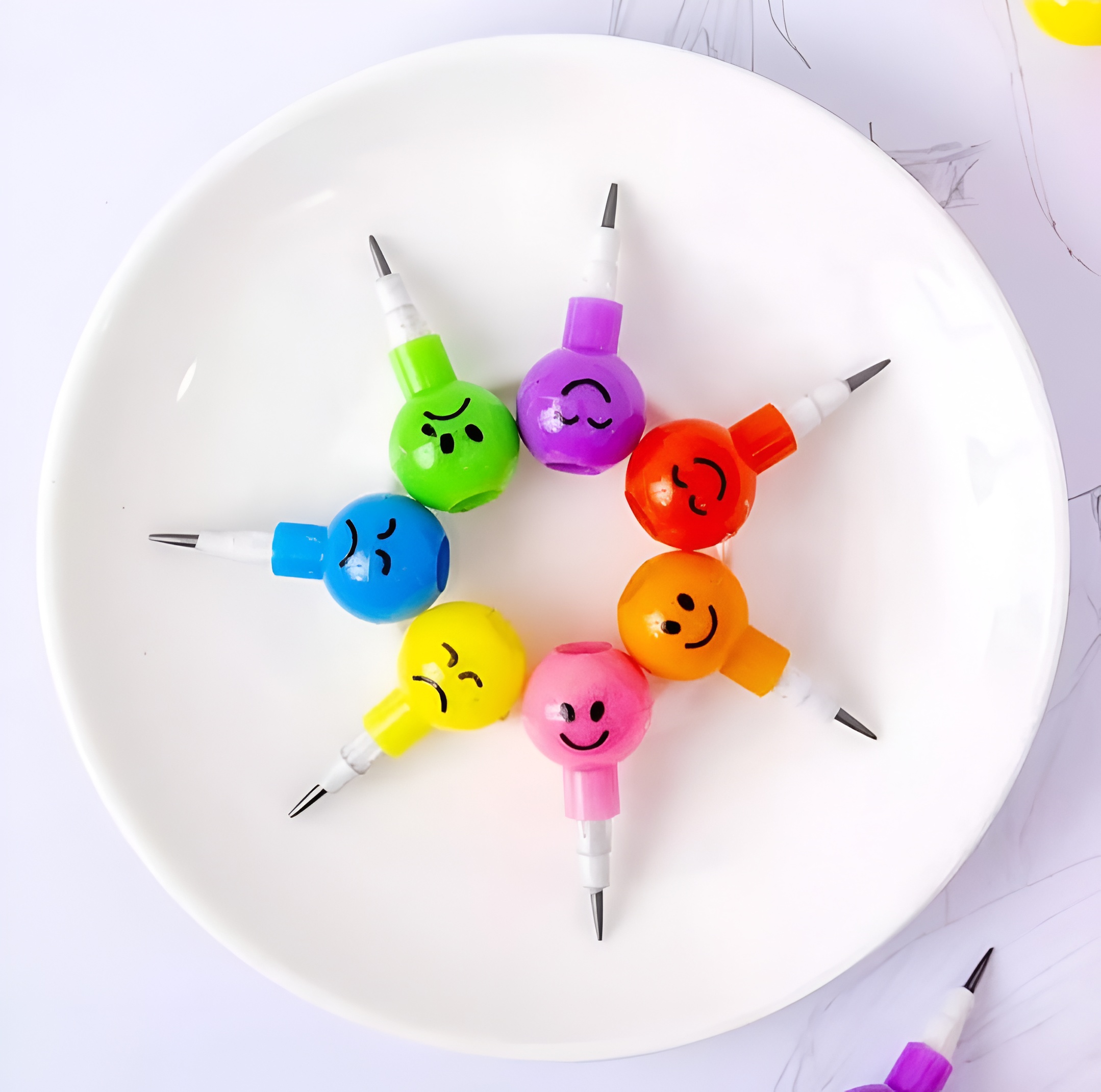 4 Pcs Smiley Cartoon Stationery Pencils Fun Rainbow Pens with Cute Funny Faces for Kids, Students, and Gifts (Random Color) - Image 2