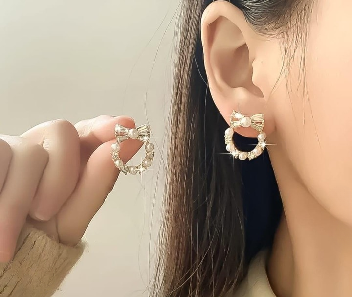 Pearl Bow Korean Zircon Earrings for Women Elegant Bowknot Design with Sparkling Zircon and Pearl Accents | AXT-100 - Image 3