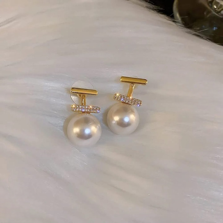 Elegant Pearl Drop Earrings for Women Stylish Dangle Earrings with Rhinestone Accent (AXT-102) - Image 2