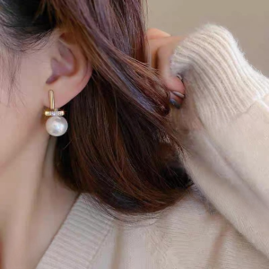 Elegant Pearl Drop Earrings for Women Stylish Dangle Earrings with Rhinestone Accent (AXT-102)