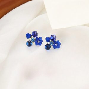 Flower Crystal Korean Earrings Elegant Womens Fashion Jewelry in Multiple Colors (Black, Blue, Red, Yellow, Green, Sky Blue, Purple, Light Pink, Dark Pink (AXT-104)
