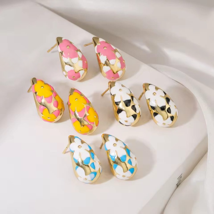 Flower Hollow Drop Earrings Stylish Womens Fashion Jewelry in Multiple Colors Pink, Green, Orange, White, Purple, Blue, Red, Black (PQT-105) - Image 3